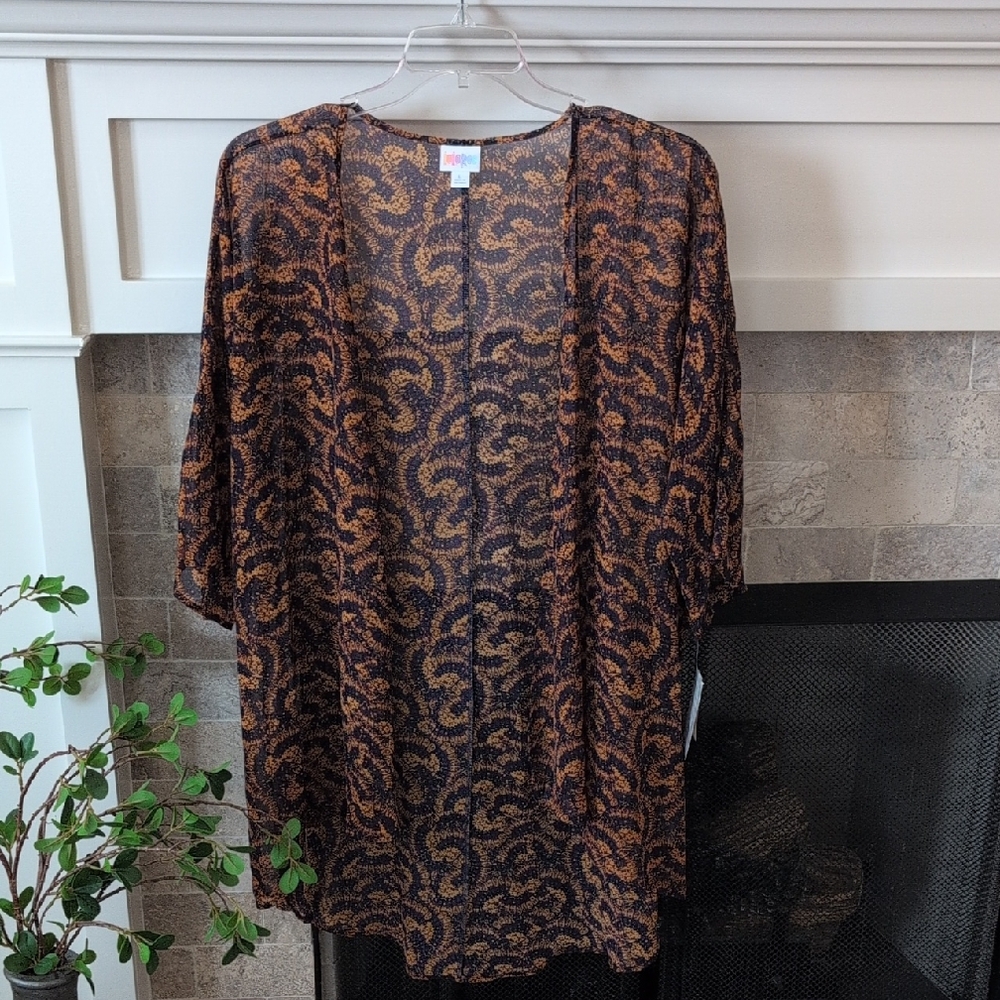 LuLaRoe Black and Orange Paisley Kimono